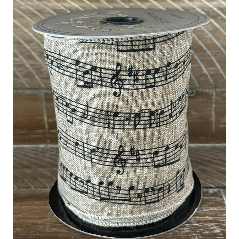 D. Stevens 4" Wired Ribbon Musical Notes Natural/Black Gold Metallic Christmas - Picture 3 of 10